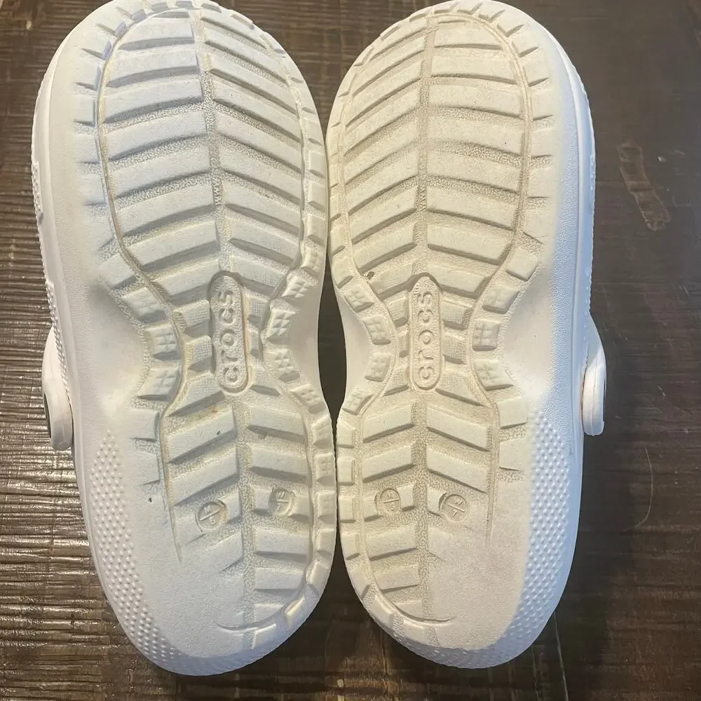 CROCS Classic Lined Clogs White With Gray Liner Size M/5 W/7 - Picture 9 of 11